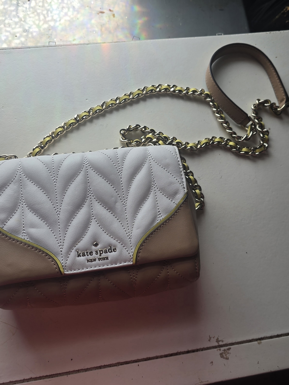 Kate Spade Quilted Leather Crossbody Bag in White and Tan